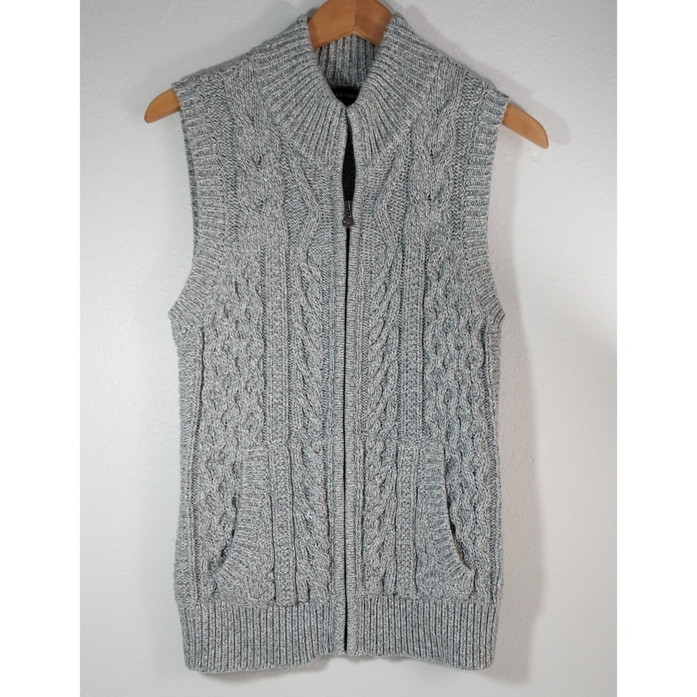 Jones New York Signature Women M Heavy Cable Knit  Full-Zip Sweater Vest in Gray